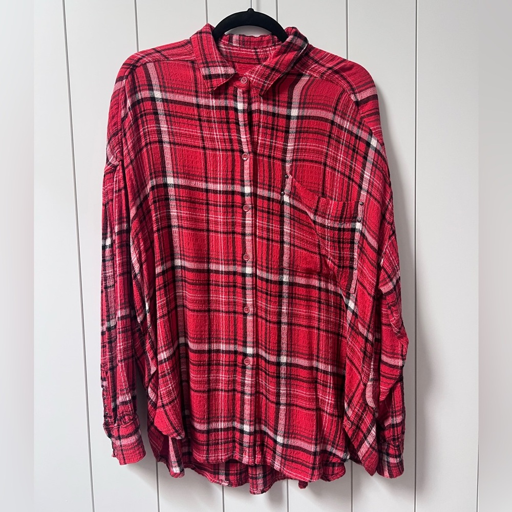 We The Free Red and Black Plaid Shirt